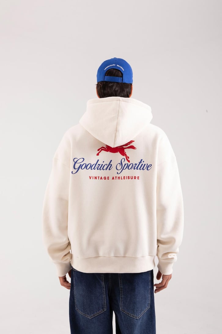 Vıntage Athleısure Baskılı Krem Oversize Hoodie