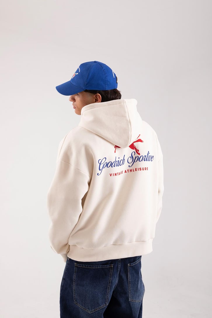 Vıntage Athleısure Baskılı Krem Oversize Hoodie