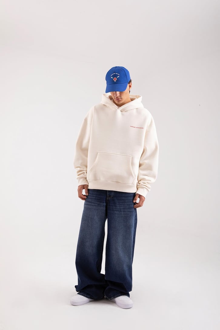 Vıntage Athleısure Baskılı Krem Oversize Hoodie