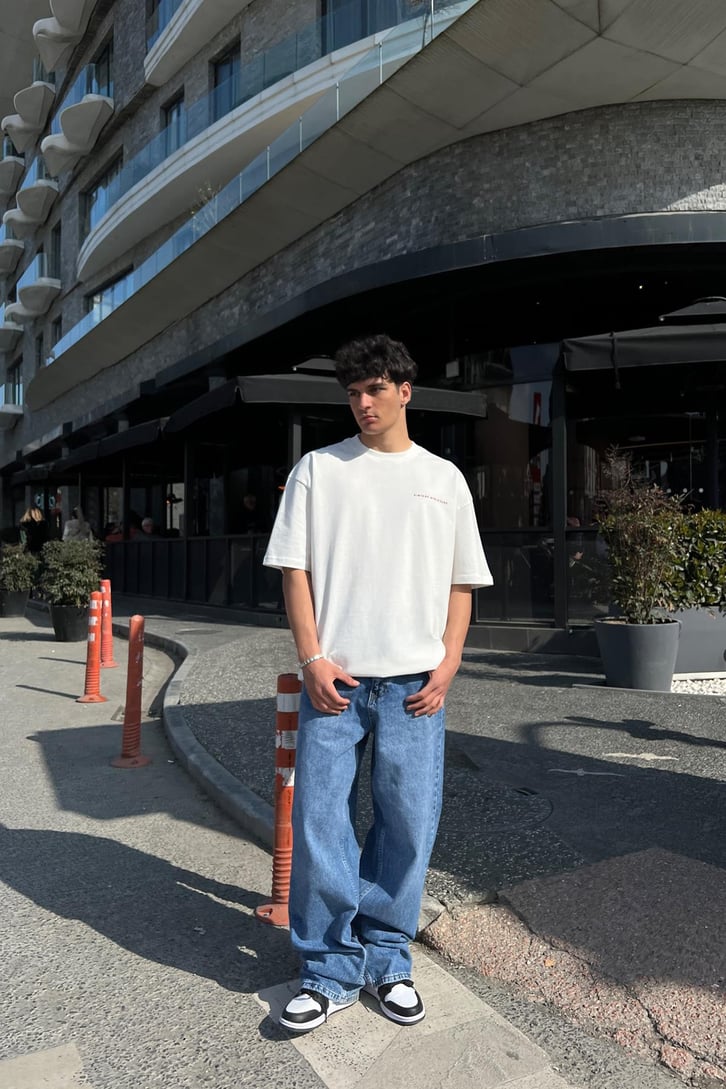 Vıntage Baskılı Ekru Oversize Tişört