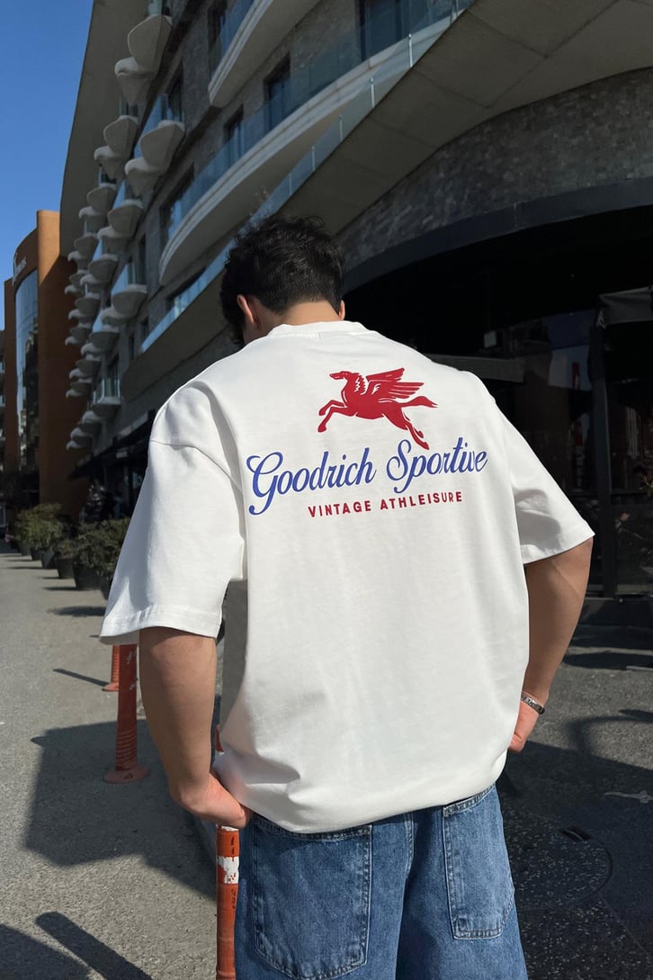 Vıntage Baskılı Ekru Oversize Tişört