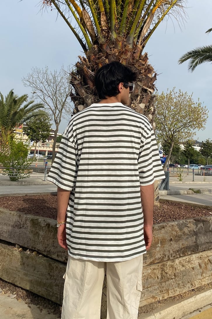 Vintage Çizgili Oversize Tshirt