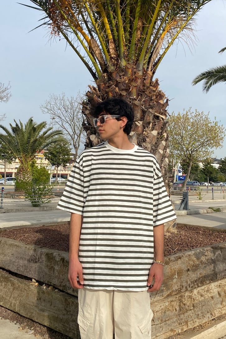 Vintage Çizgili Oversize Tshirt