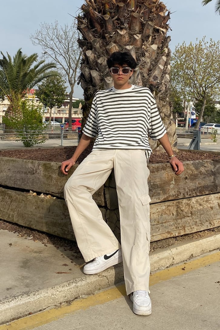 Vintage Çizgili Oversize Tshirt