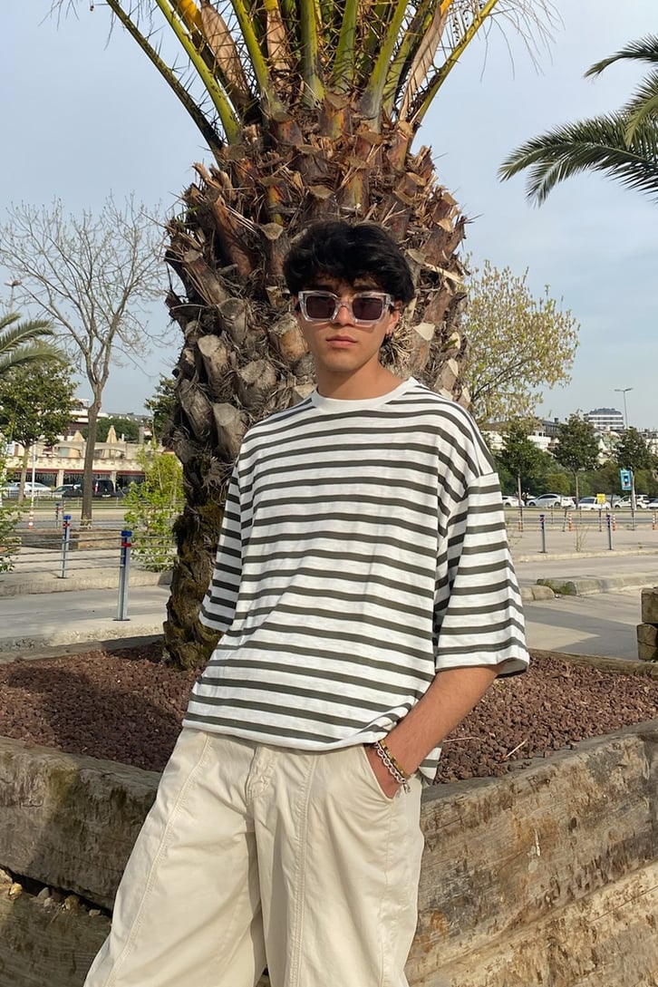 Vintage Çizgili Oversize Tshirt