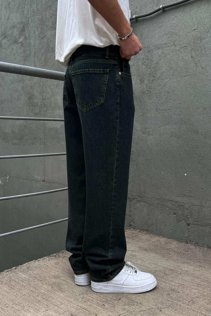 Vintage Color Koyu Mavi Baggy Jean