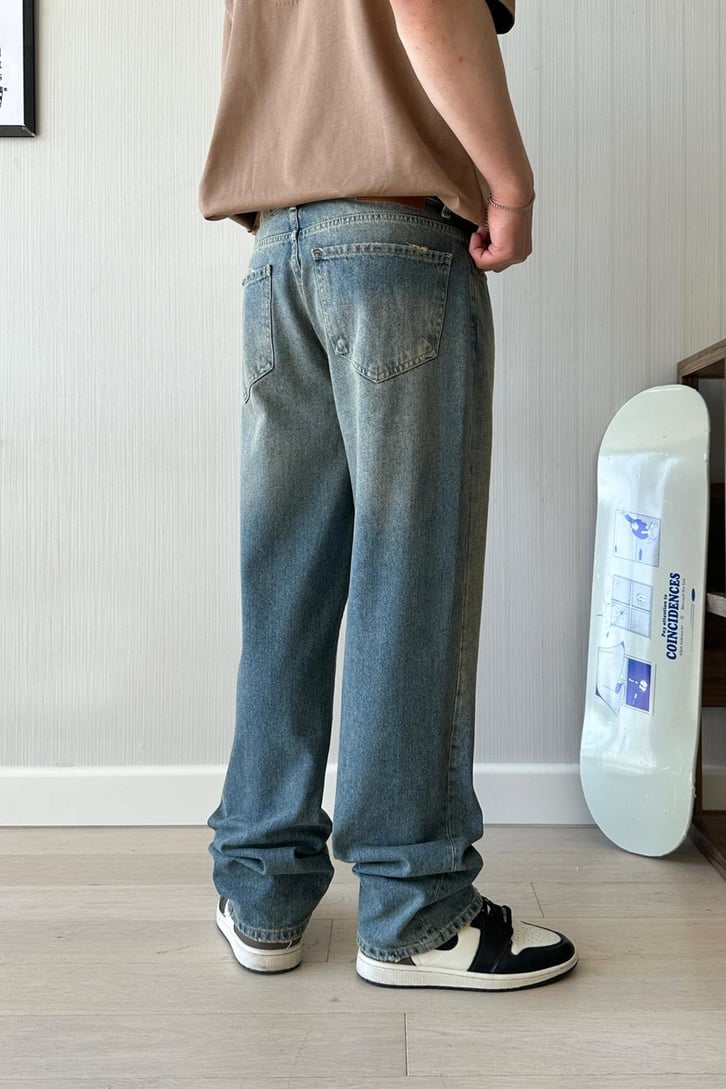 Vintage Vibe Yıkamalı Acid Wash Baggy Jean