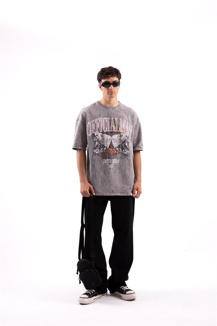 Viper Official Baskılı Acid Wash Oversize Tshirt