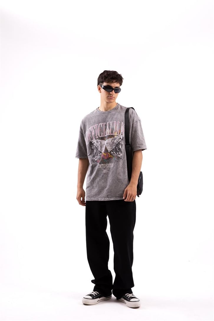Viper Official Baskılı Acid Wash Oversize Tshirt
