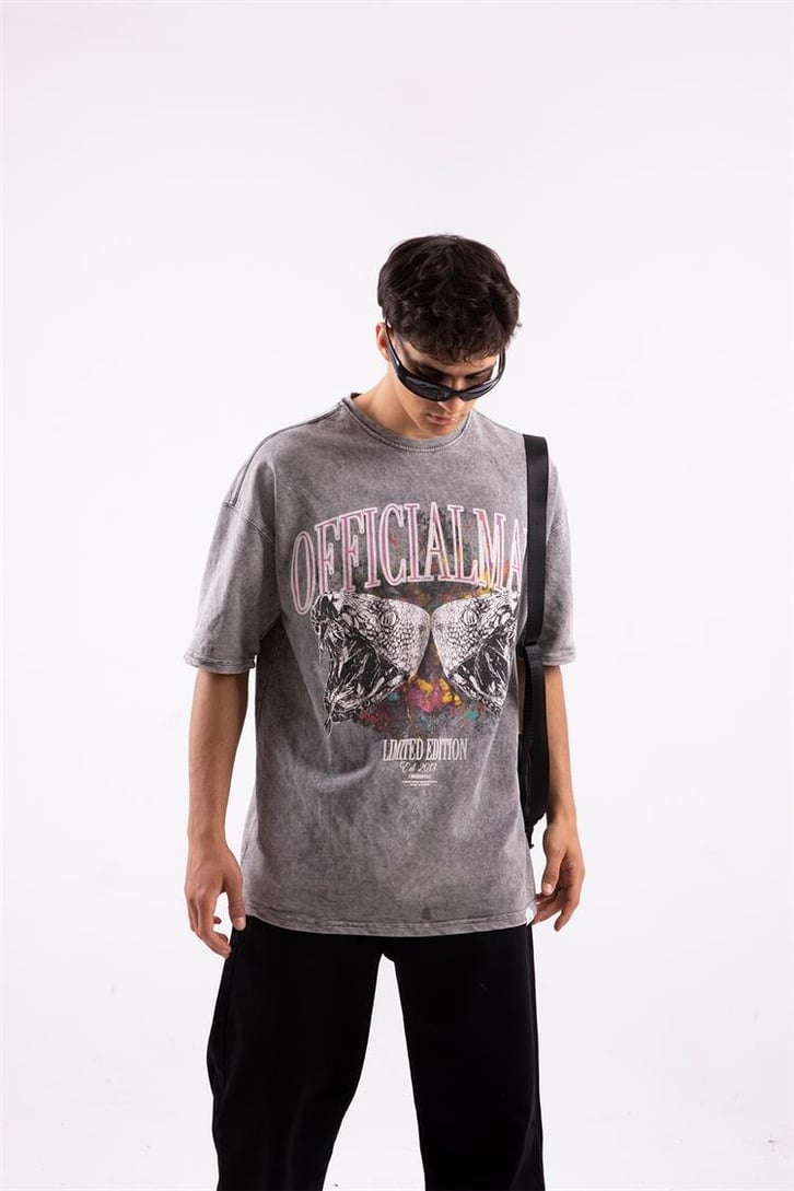Viper Official Baskılı Acid Wash Oversize Tshirt