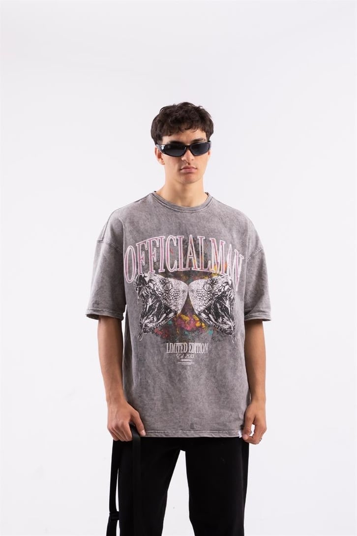 Viper Official Baskılı Acid Wash Oversize Tshirt