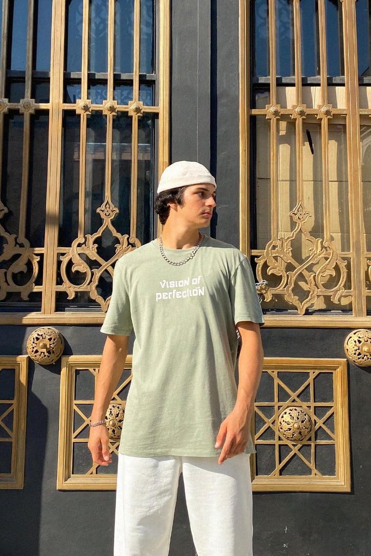 Vision Baskılı Çam Yeşili Oversize Tshirt