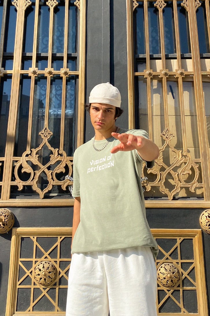Vision Baskılı Çam Yeşili Oversize Tshirt