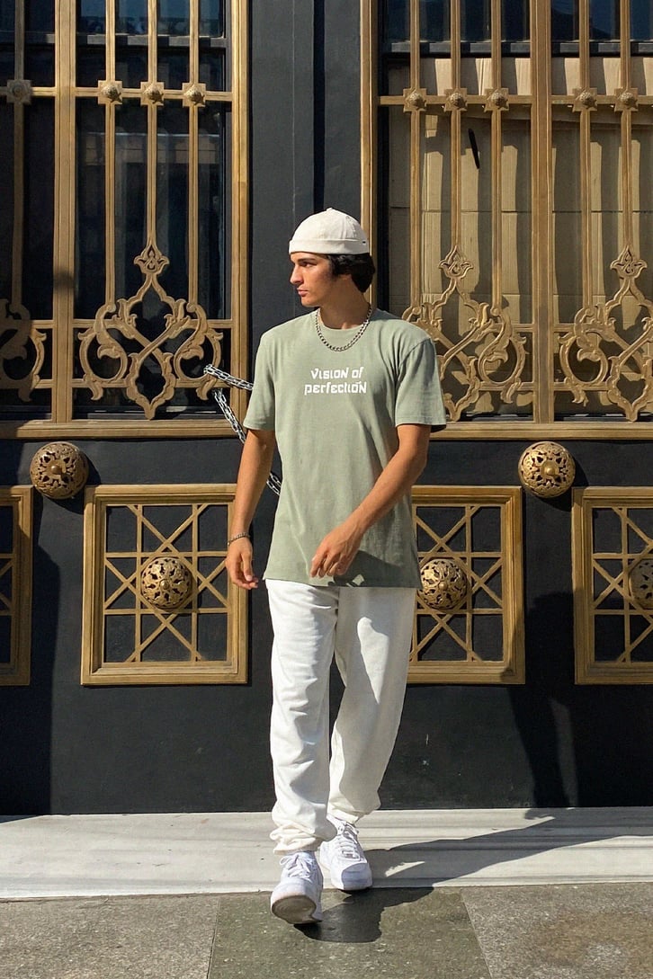 Vision Baskılı Çam Yeşili Oversize Tshirt