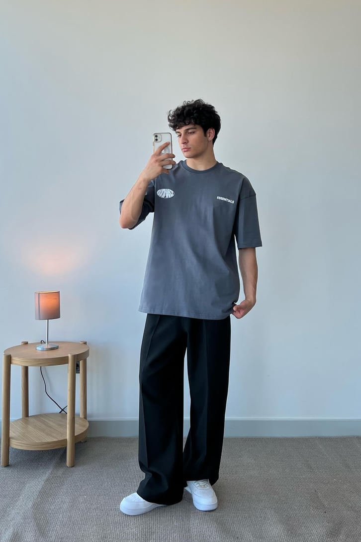 Visionary Baskılı Füme Oversize Tişört