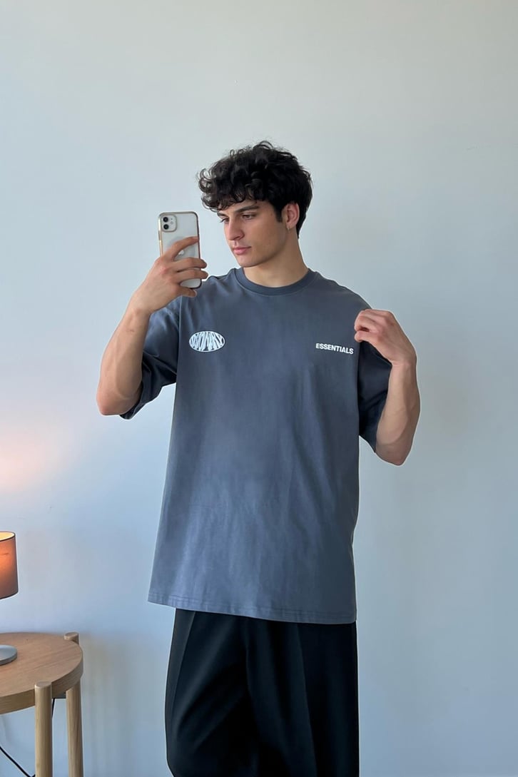 Visionary Baskılı Füme Oversize Tişört