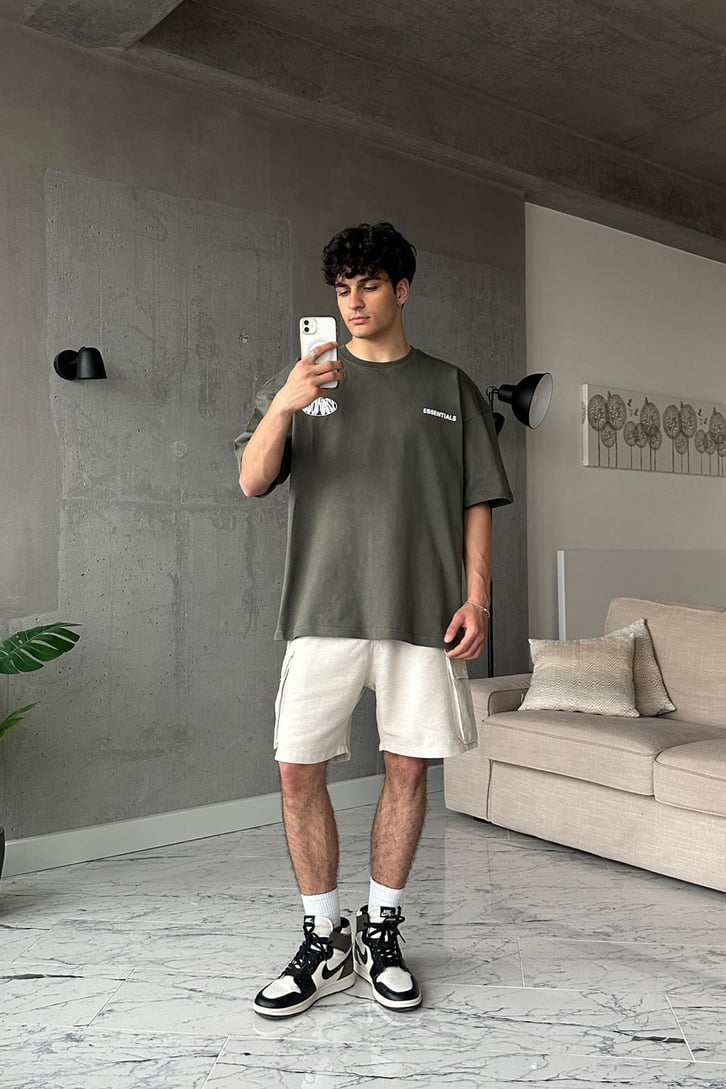 Visionary Baskılı Haki Oversize Tişört