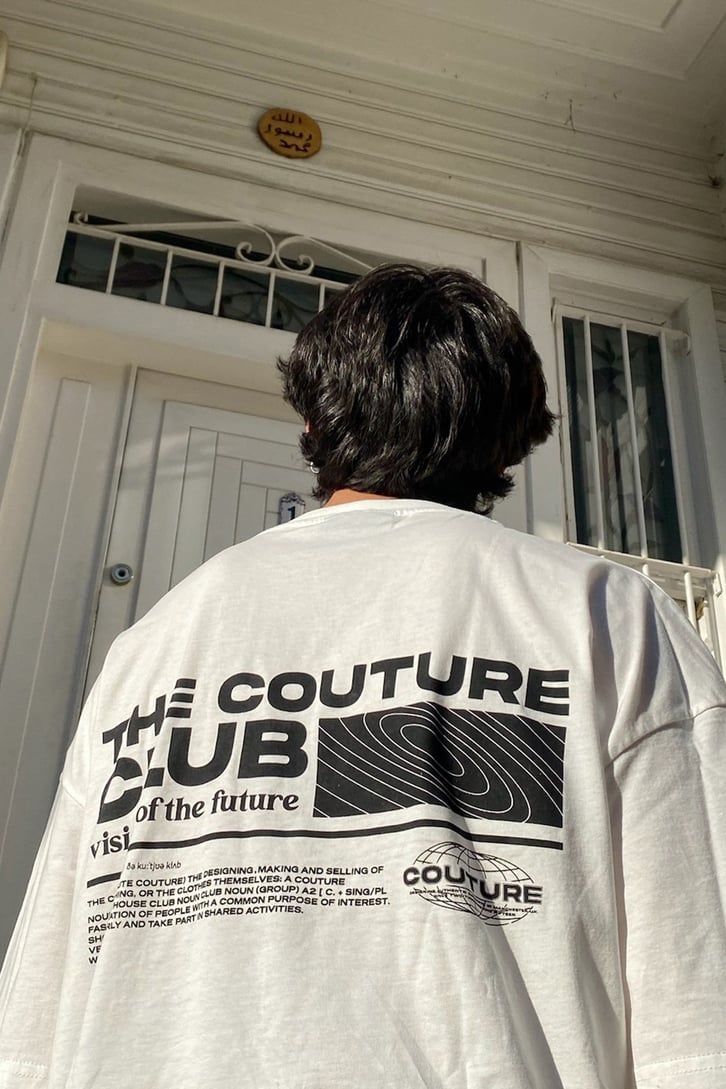 Visions of the Future Baskılı Ekru Oversize Tshirt
