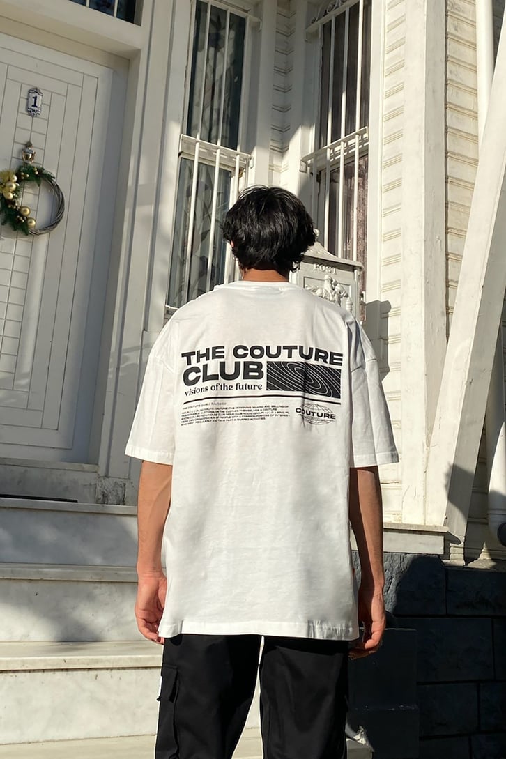 Visions of the Future Baskılı Ekru Oversize Tshirt
