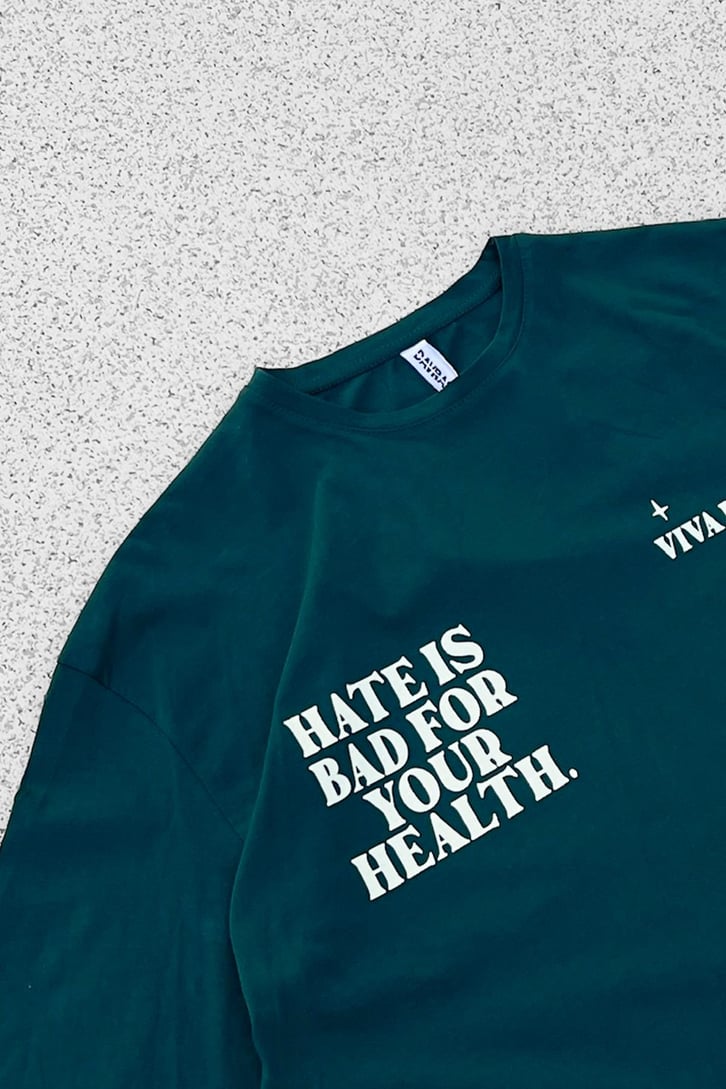 Viva La Bonita Baskılı Petrol Yeşili Oversize Tişört