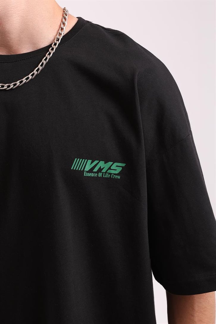 Vms Sırt Baskılı Siyah Oversize Tişört