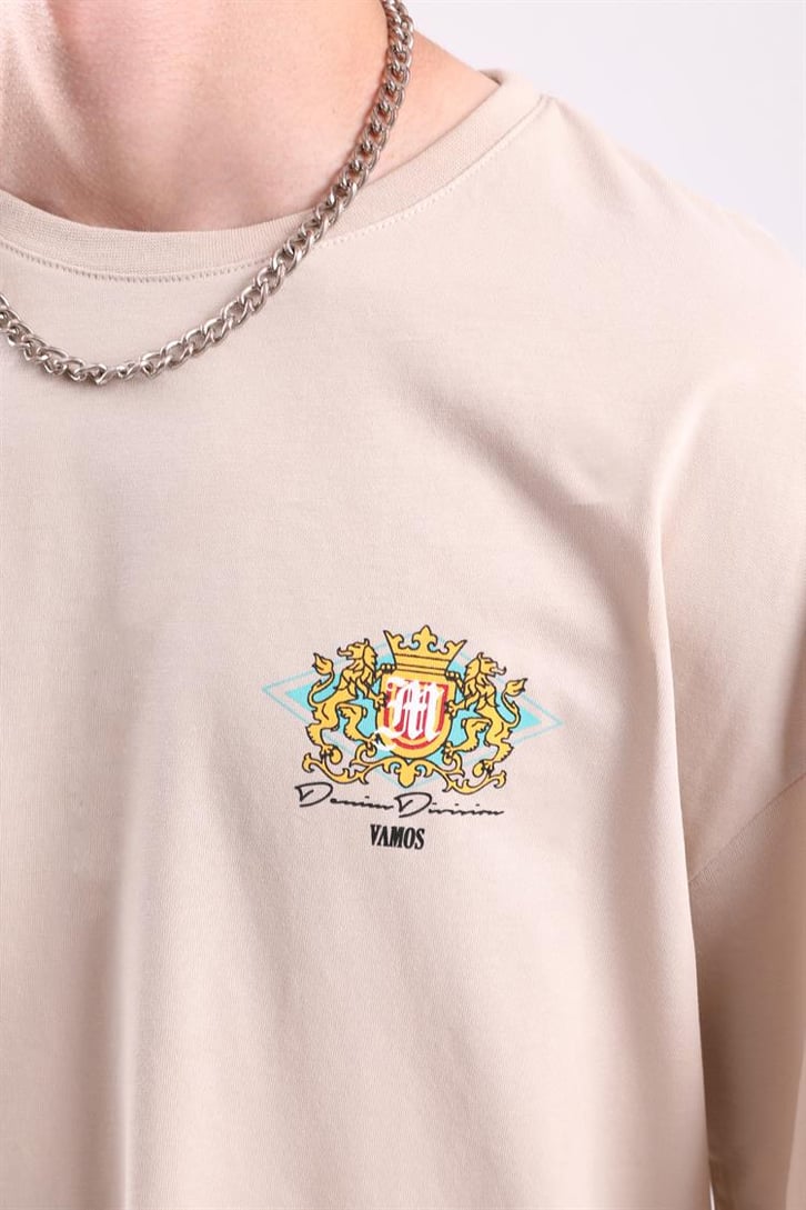 Vms Sırt Baskılı Taş Rengi Oversize Tshirt