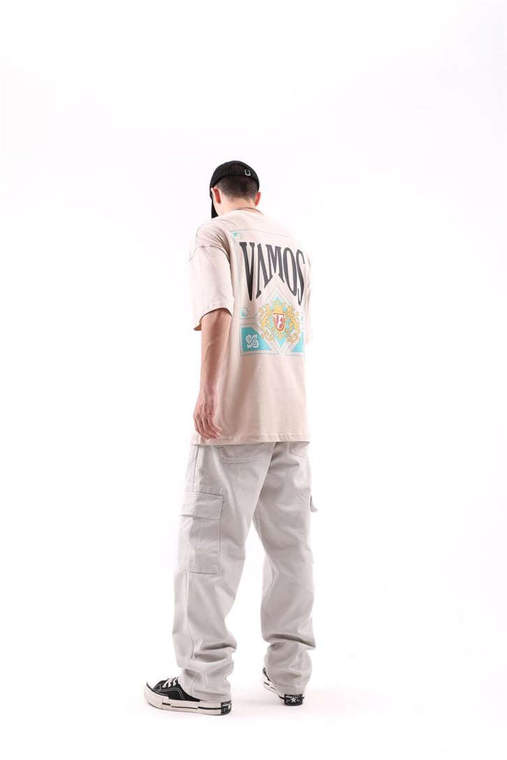 Vms Sırt Baskılı Taş Rengi Oversize Tshirt