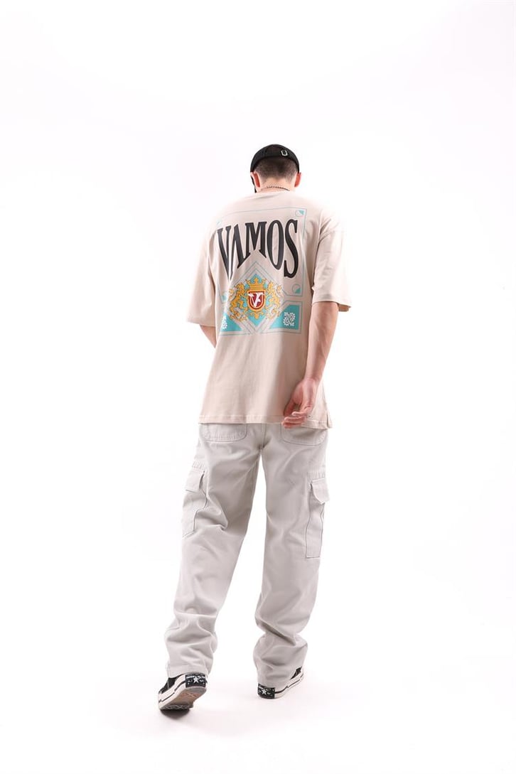 Vms Sırt Baskılı Taş Rengi Oversize Tshirt