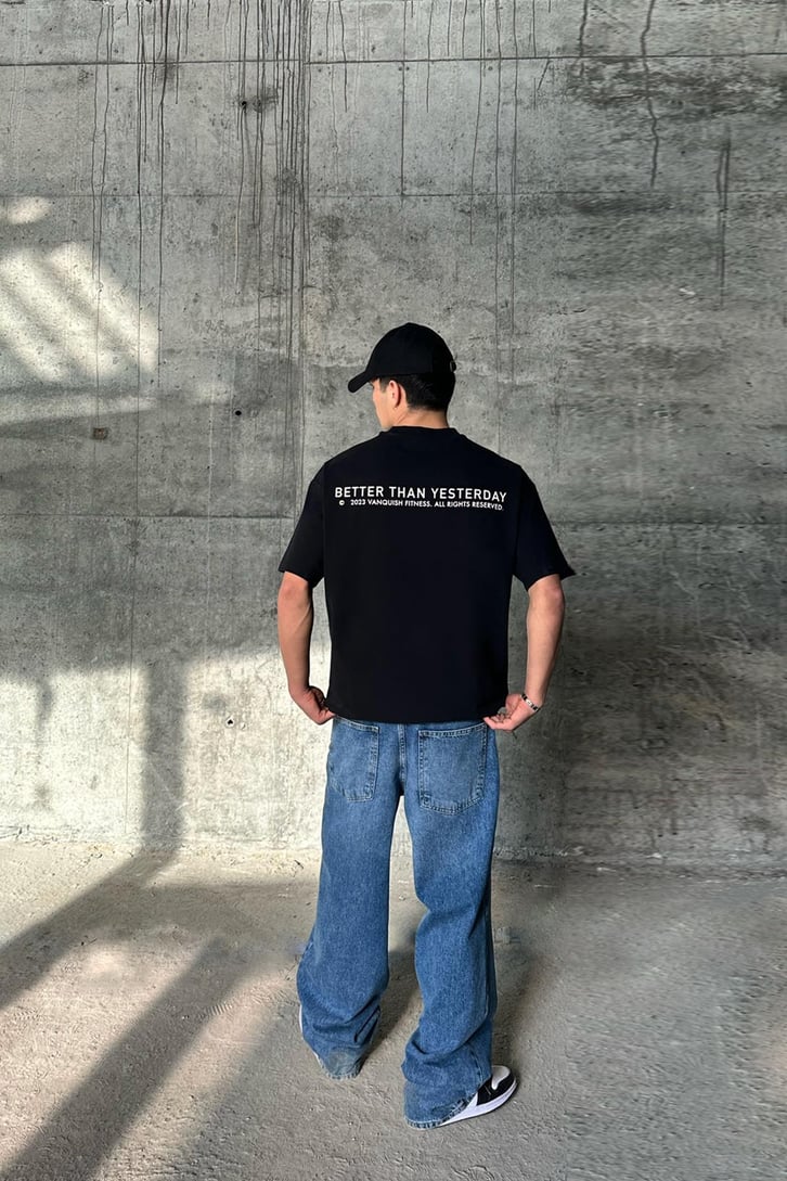 VNQSH Baskılı Siyah Oversize Tişört