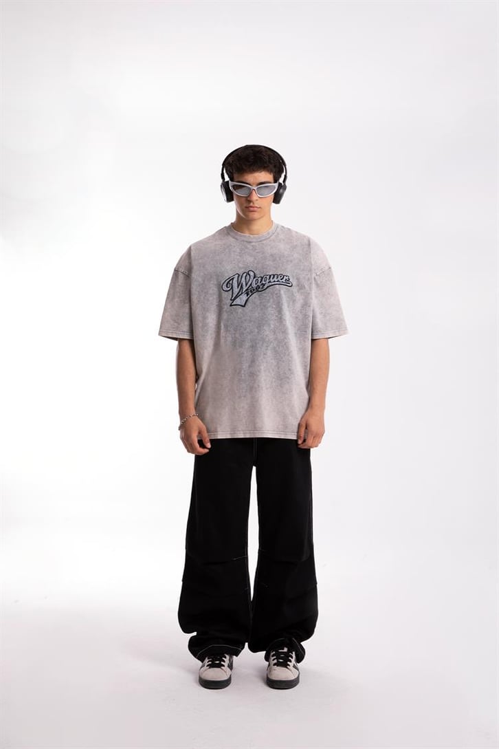 Waguer Nakışlı Acid Wash Oversize Tshirt