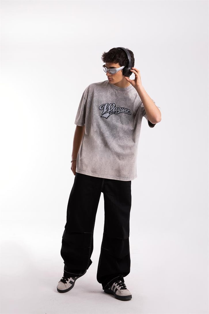 Waguer Nakışlı Acid Wash Oversize Tshirt