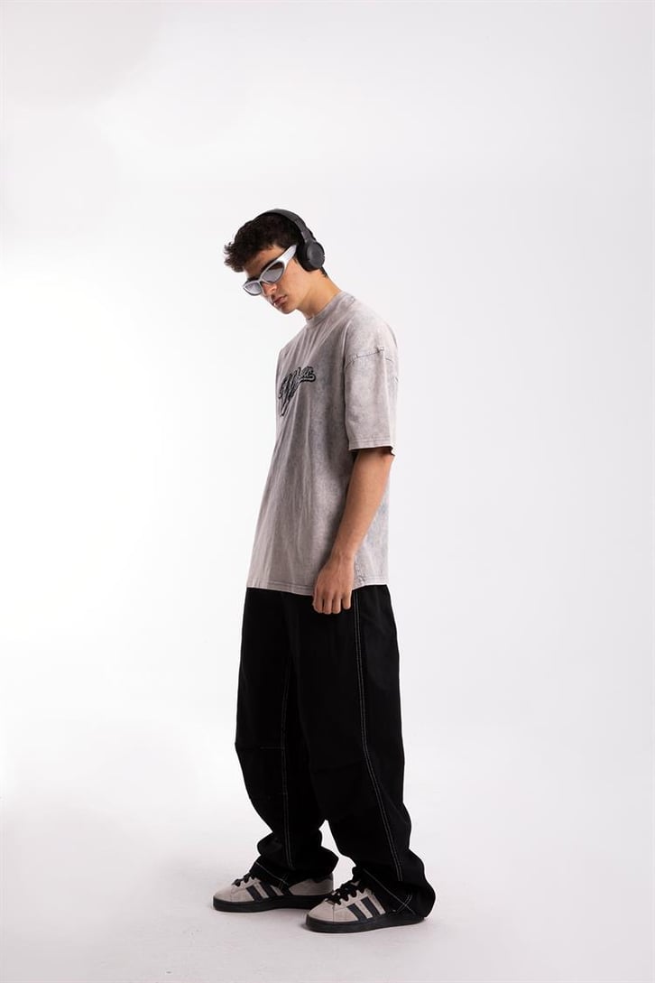 Waguer Nakışlı Acid Wash Oversize Tshirt