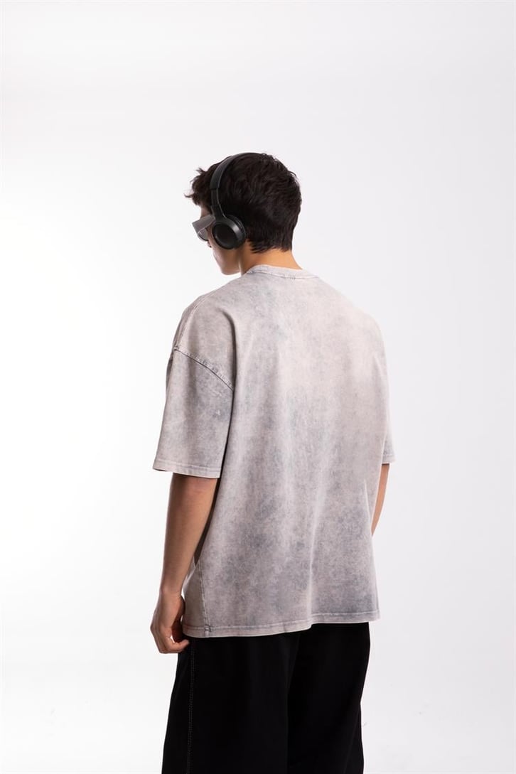 Waguer Nakışlı Acid Wash Oversize Tshirt