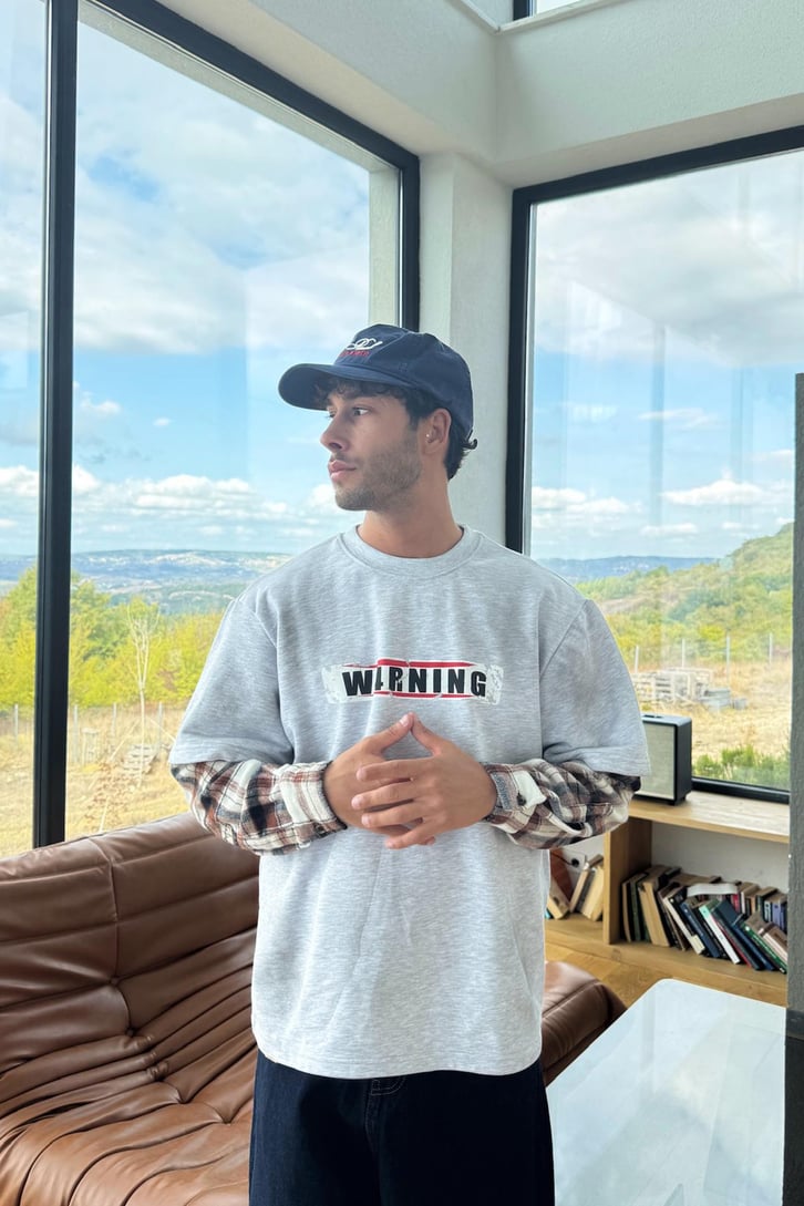 Warning Baskılı Sweatshirt