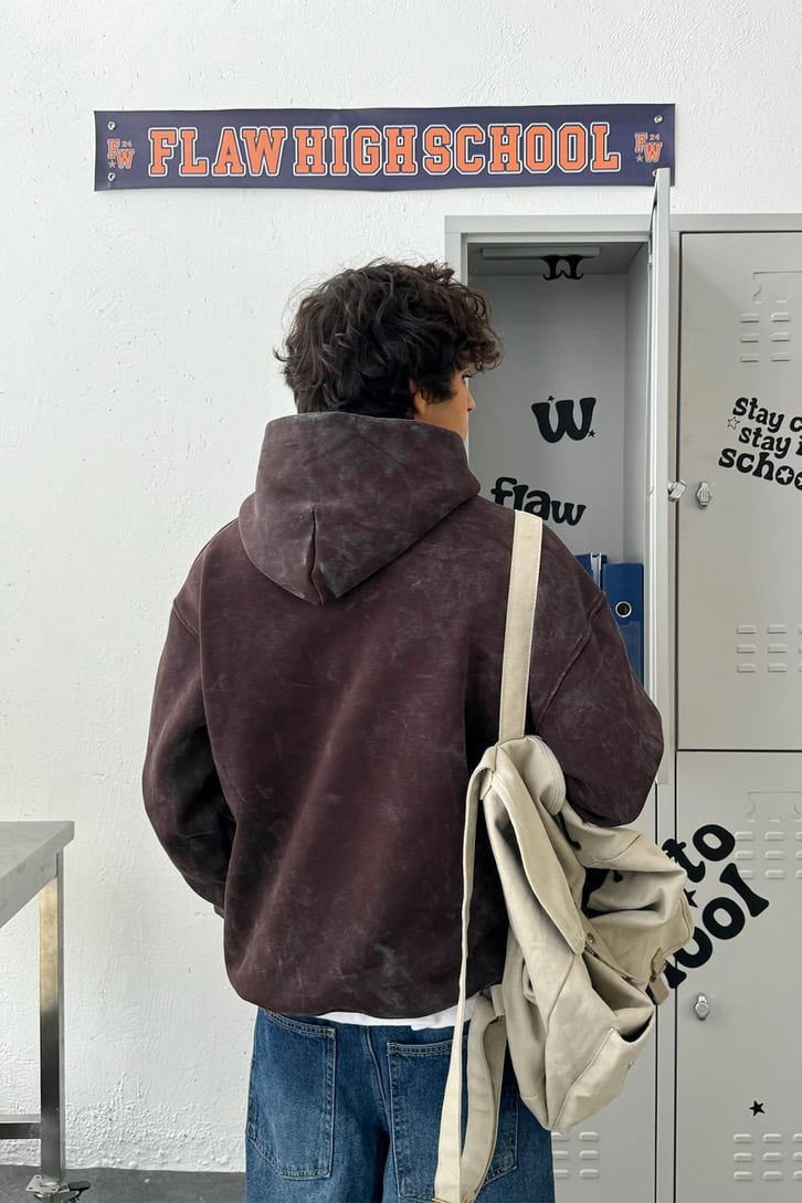 Washed Cepli Nakışlı Oversize Hoodie