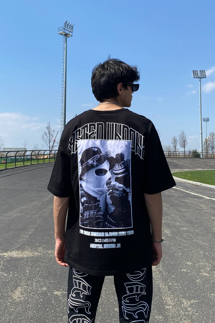 Wasted Undone Sırt Detaylı Siyah Oversize Tshirt