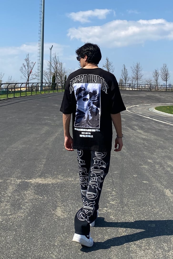Wasted Undone Sırt Detaylı Siyah Oversize Tshirt