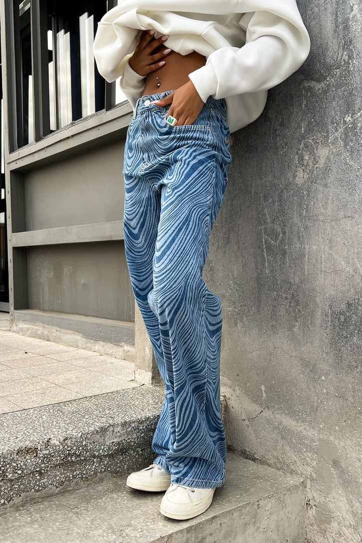 Wave Desen Mavi Baggy Jean
