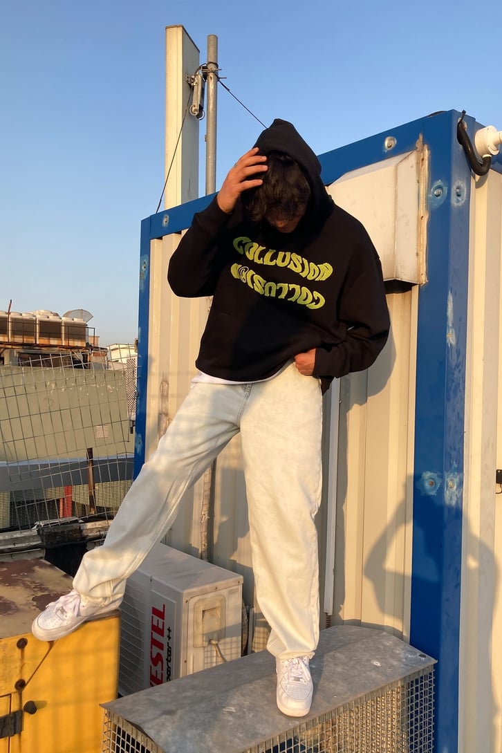 Wave Embroidery Oversize Hoodie