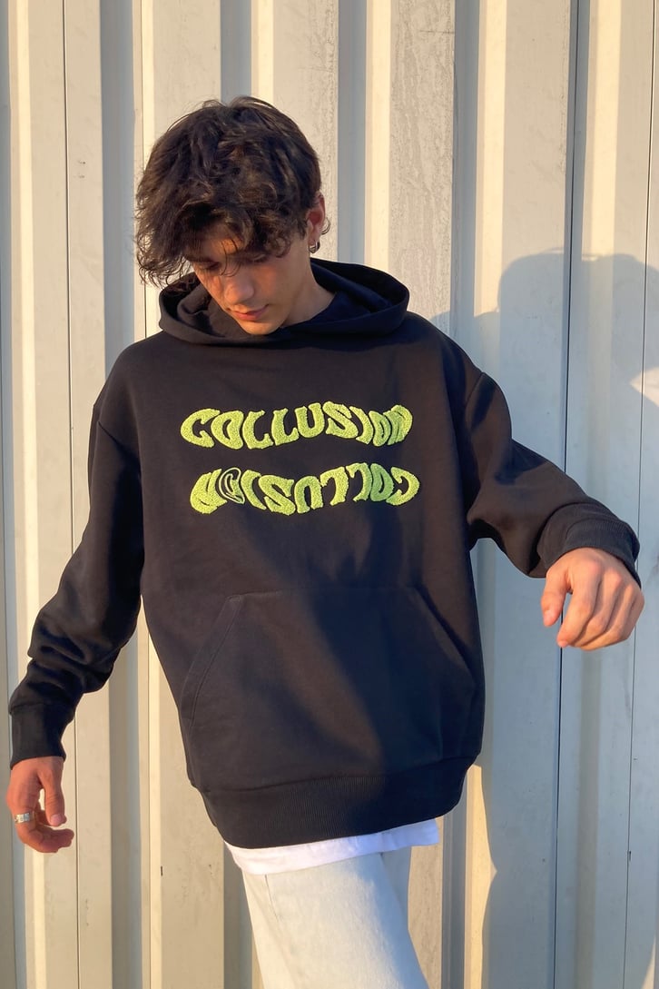 Wave Embroidery Oversize Hoodie