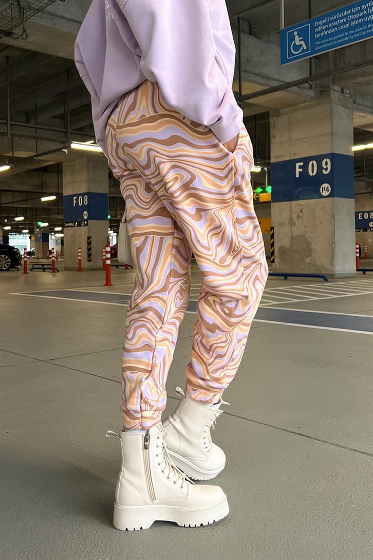 Wawe Pattern Lila Eşofman Altı