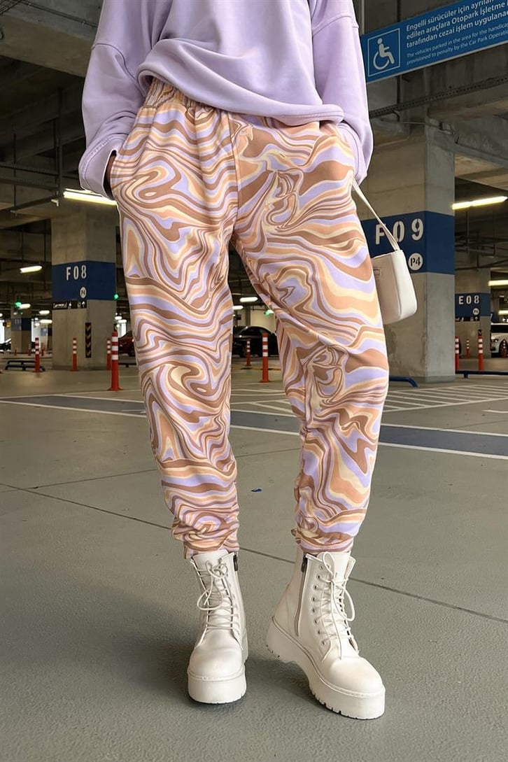 Wawe Pattern Lila Eşofman Altı
