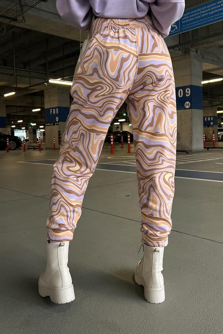 Wawe Pattern Lila Eşofman Altı