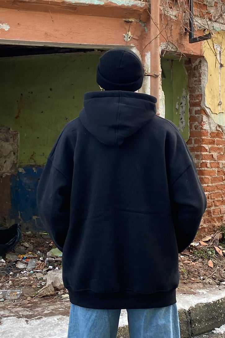 Ways of Knowing Printed Oversize Siyah Hoodie