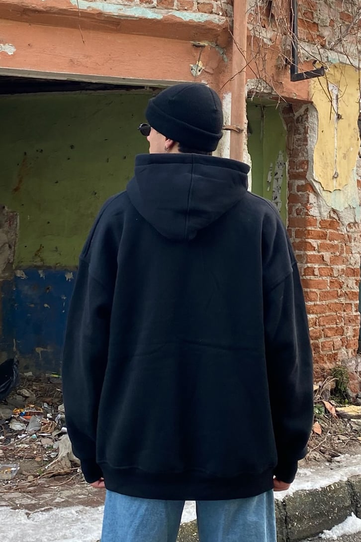 Ways of Knowing Printed Oversize Siyah Hoodie