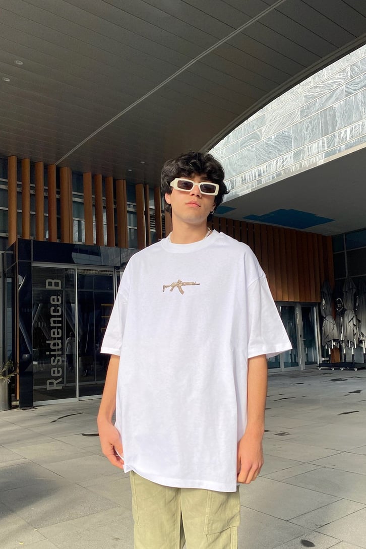Weapon Baskılı Oversize Tshirt