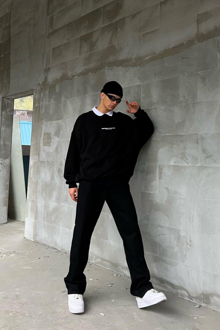 Weekend Collective Baskılı Siyah Oversize Sweatshirt