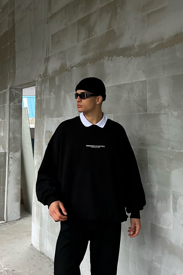 Weekend Collective Baskılı Siyah Oversize Sweatshirt