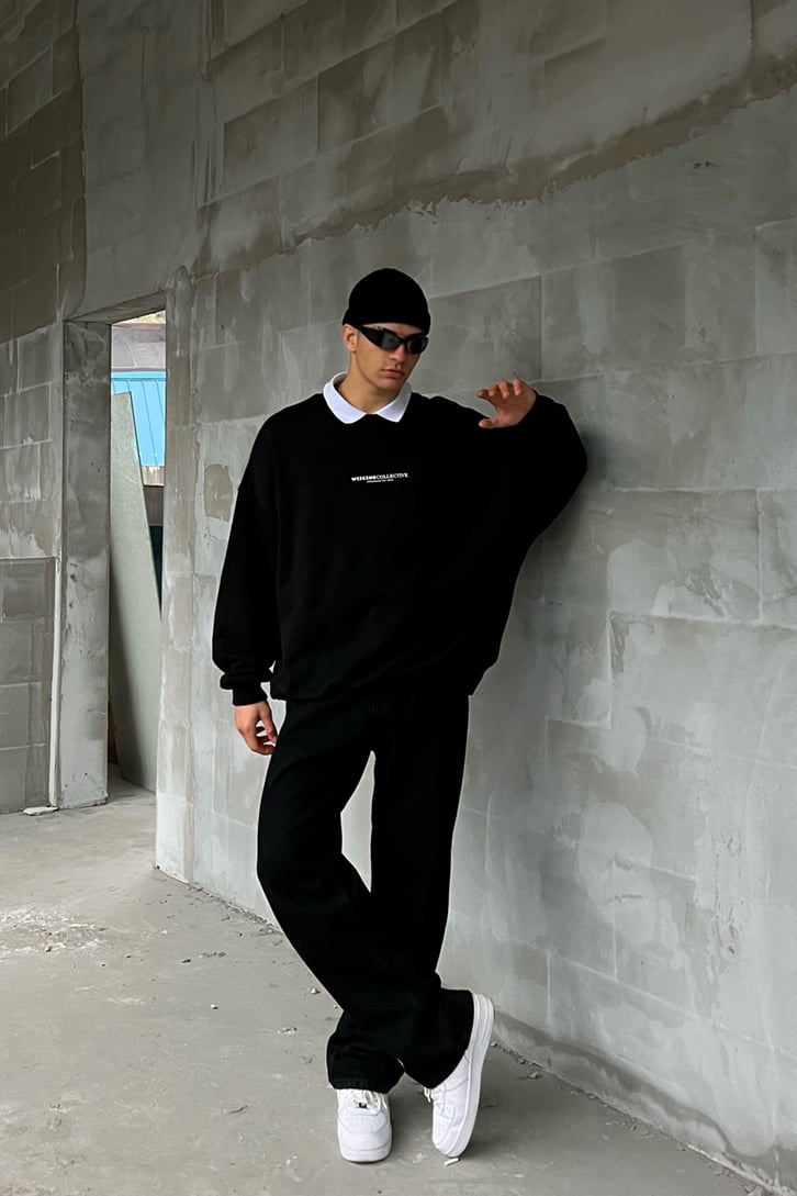 Weekend Collective Baskılı Siyah Oversize Sweatshirt