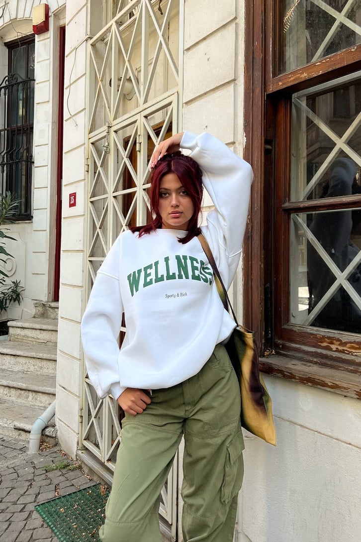 Wellness Baskılı Beyaz Oversize Sweatshirt